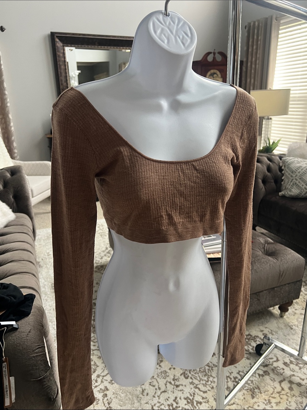 Skims wool rib long sleeve cropped top